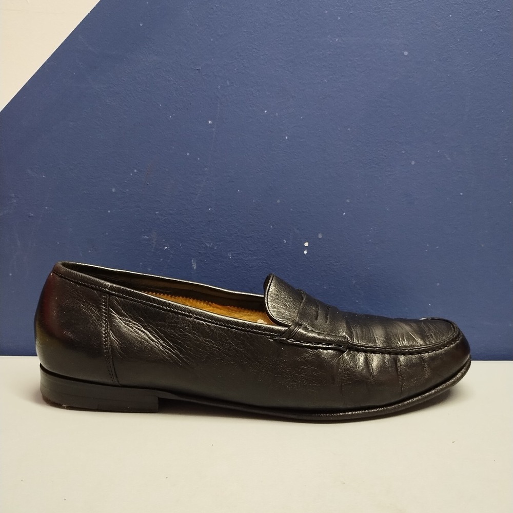 Santoni Black Leather Penny Loafers - Picture 11 of 16